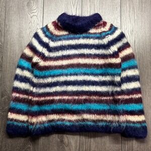 Vintage 70s Mirella Italy Mohair Wool Fuzzy Pullover Knit Sweater Striped Small